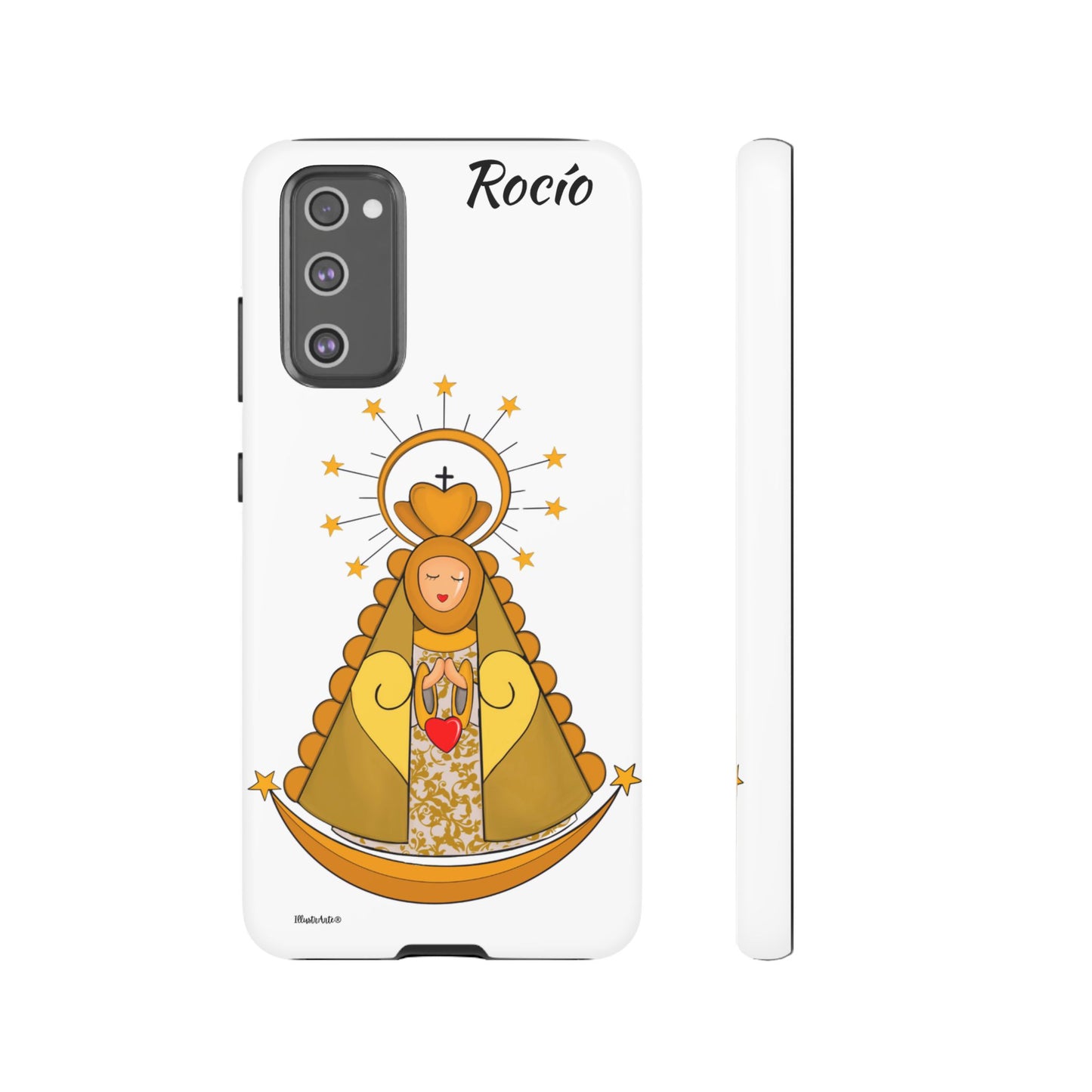 una funda de teléfono con una foto de la virgen maría