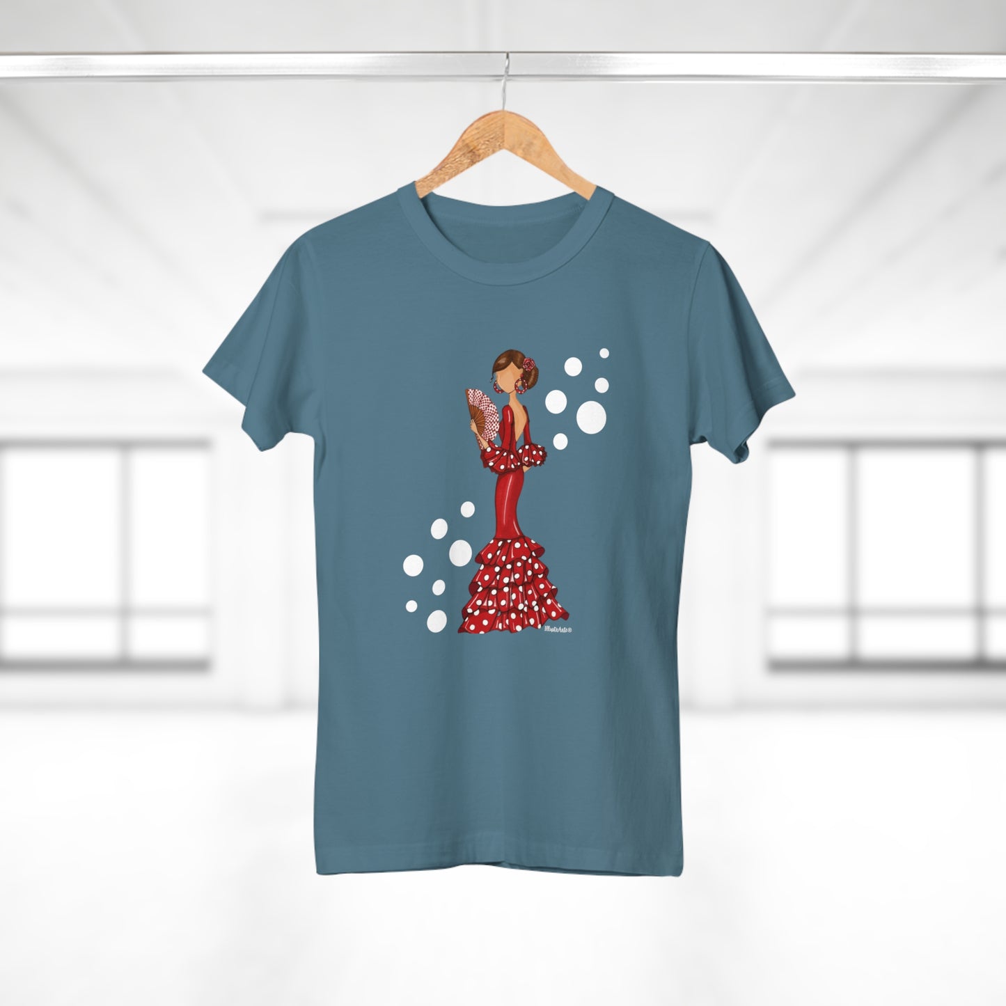 a t - shirt with a woman in a red dress