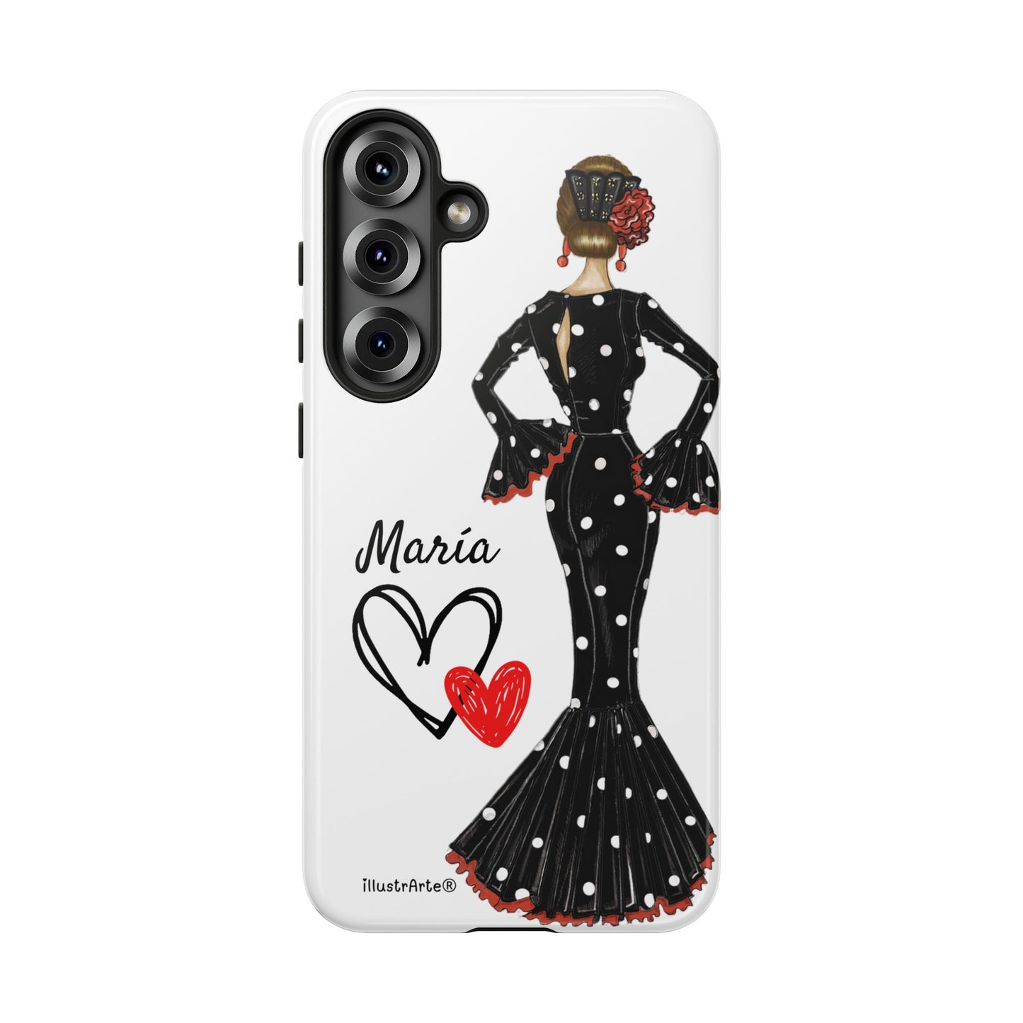 Personalized phone case Maria in black dress – for iPhone, Samsung, Pixel