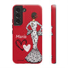 Funda de teléfono personalizable María blanco fondo rojo corazones – para iPhone, Samsung, Pixel