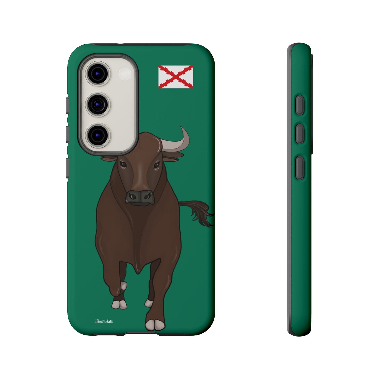 una funda de teléfono con una imagen de un toro en ella