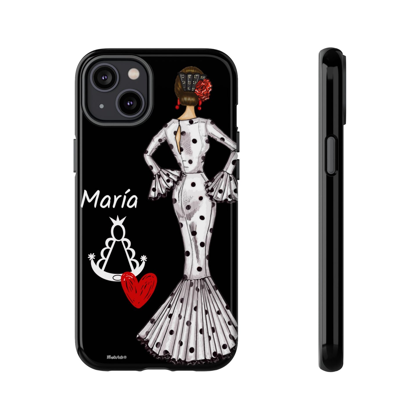 una funda de teléfono celular con una imagen de una mujer en un vestido