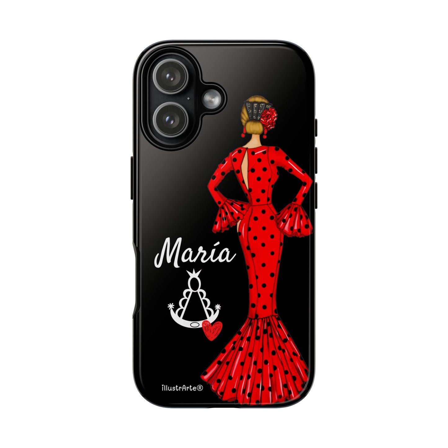 Funda de teléfono personalizable María rojo fondo negro Virgencita – para iPhone, Samsung, Pixel