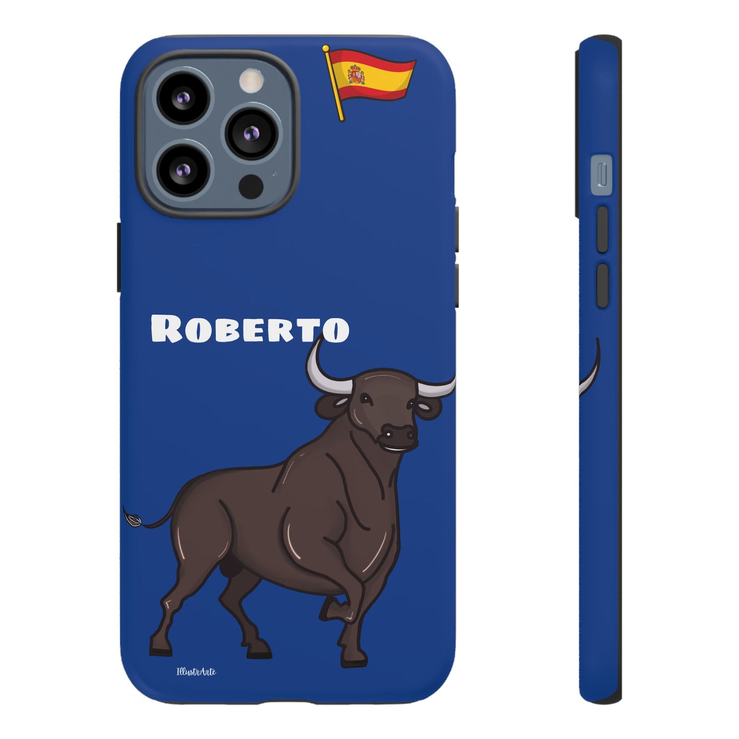 Funda de teléfono personalizable con nombre/bandera/Virgen - Modelo Toro Roberto en estilo casual, ideal para el día a día.