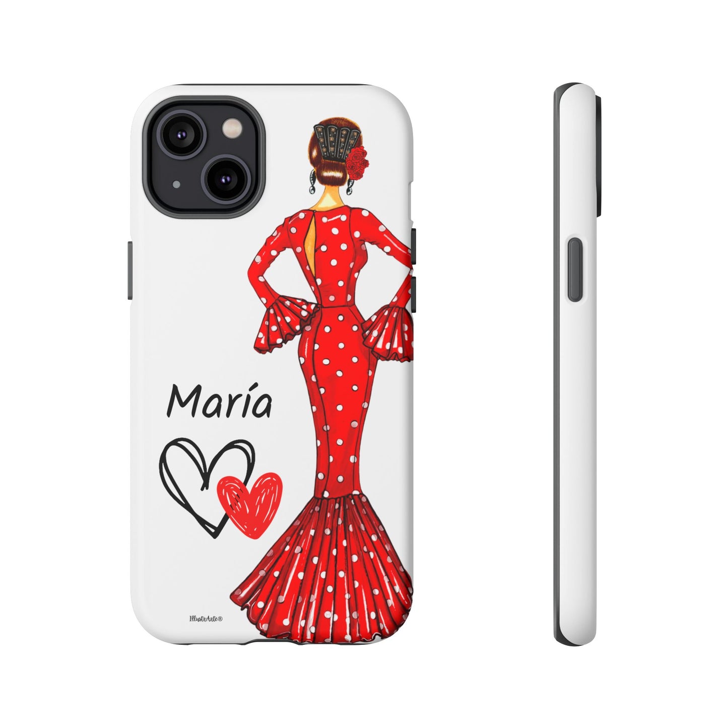 Funda de teléfono personalizada María vestido rojo – iPhone, Samsung, Pixel