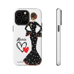 Personalised phone case flamenco dancer María, black dress for iPhone 14 Pro Max, gloss finish – illustrArte