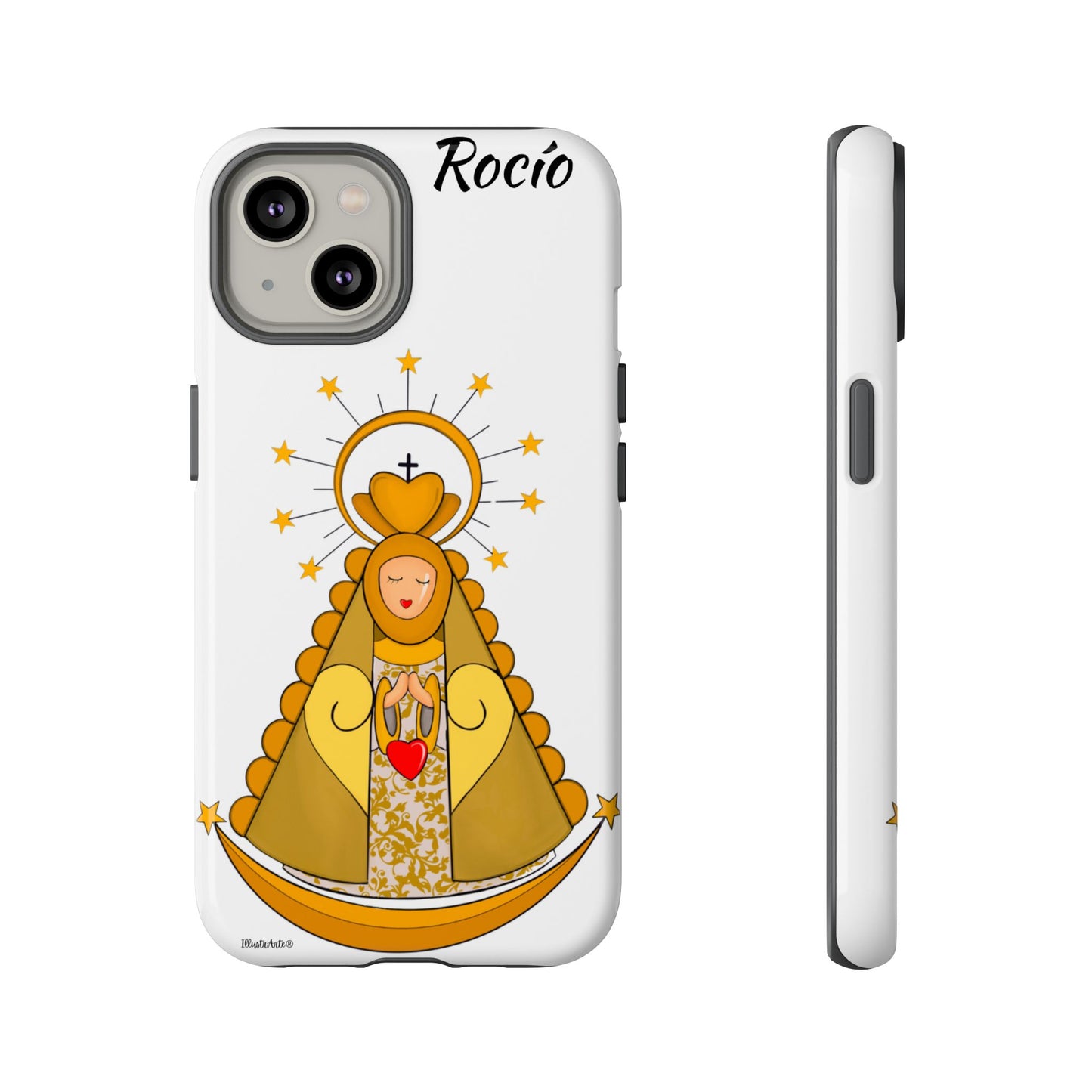 una funda de teléfono con una foto de la virgen maría