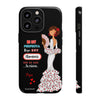 Funda de teléfono personalizable Pepa vestido blanco con frase – para iPhone, Samsung, Pixel