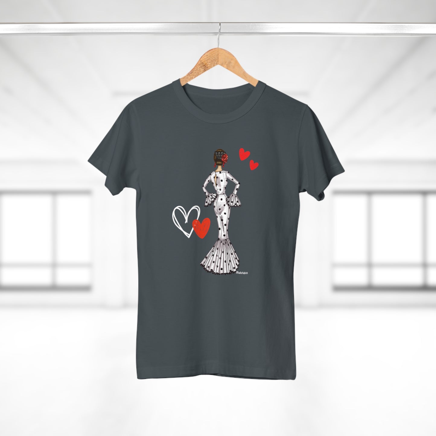 a t - shirt with a woman holding a heart