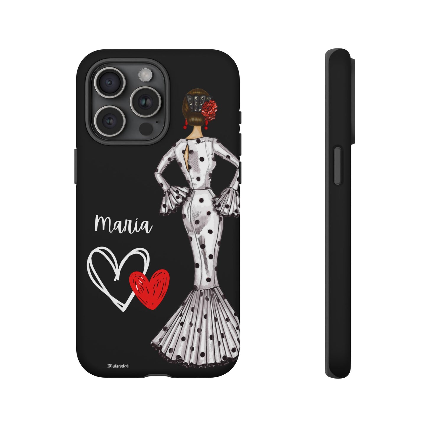 una funda de teléfono con una imagen de una mujer en un vestido