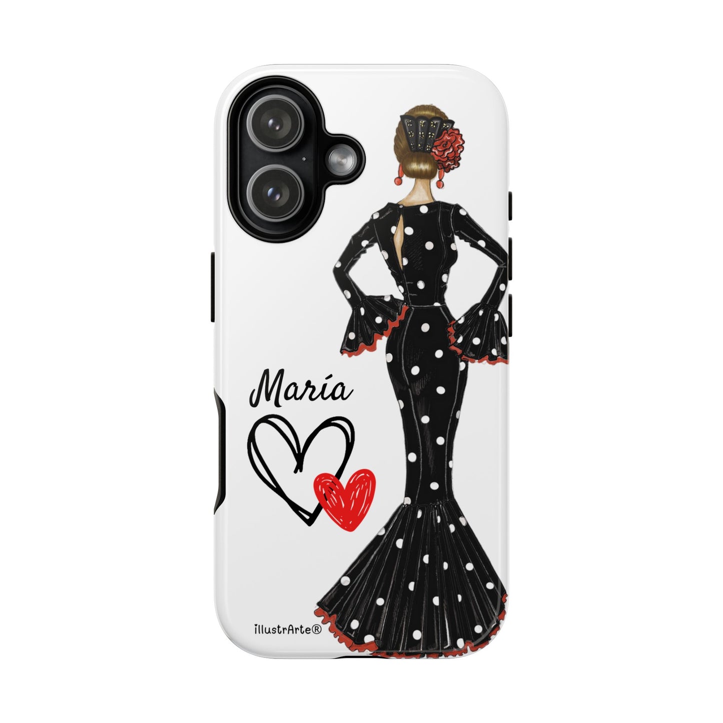 Personalized phone case Maria in black dress – for iPhone, Samsung, Pixel