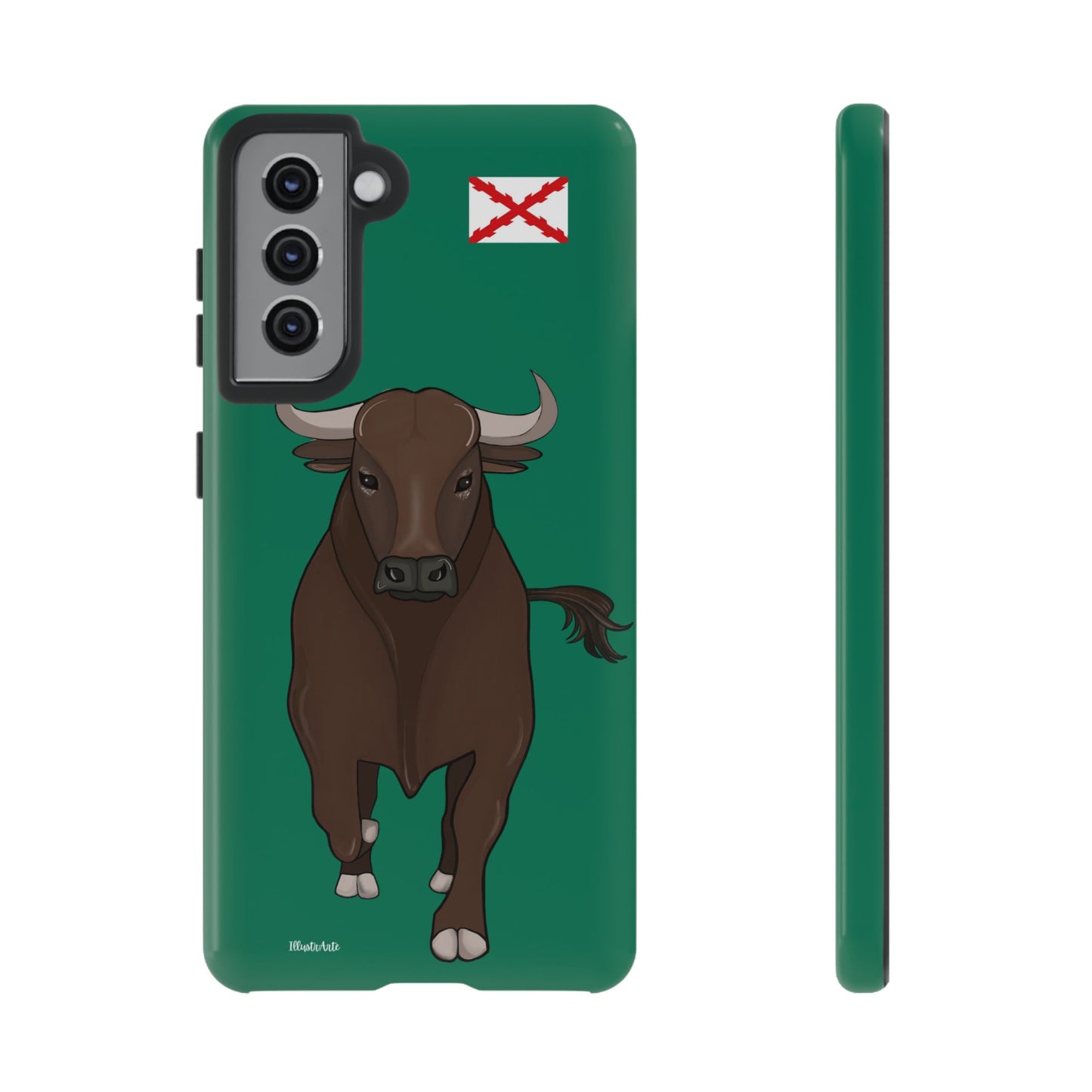 una funda de teléfono con un toro en ella