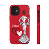 Funda de teléfono personalizable María blanco fondo rojo corazones – para iPhone, Samsung, Pixel