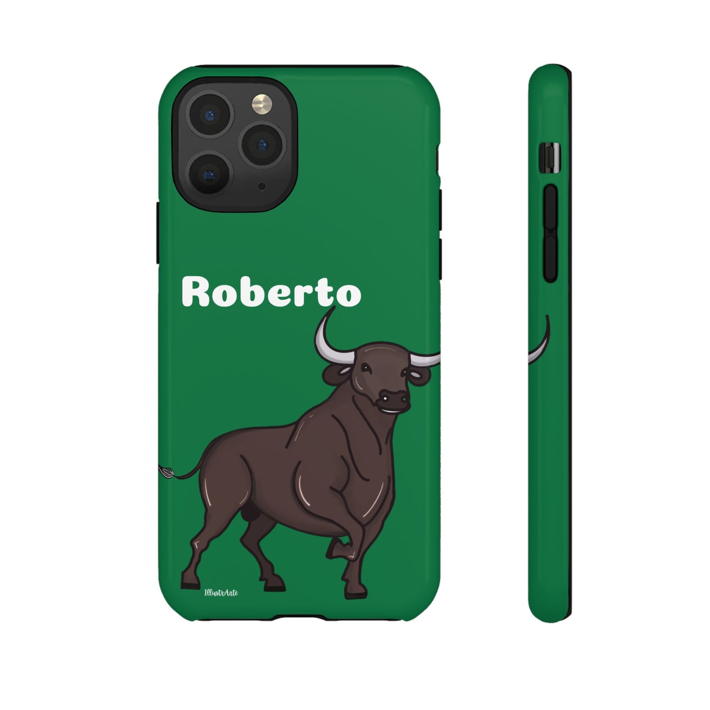 una funda de teléfono con un toro en ella