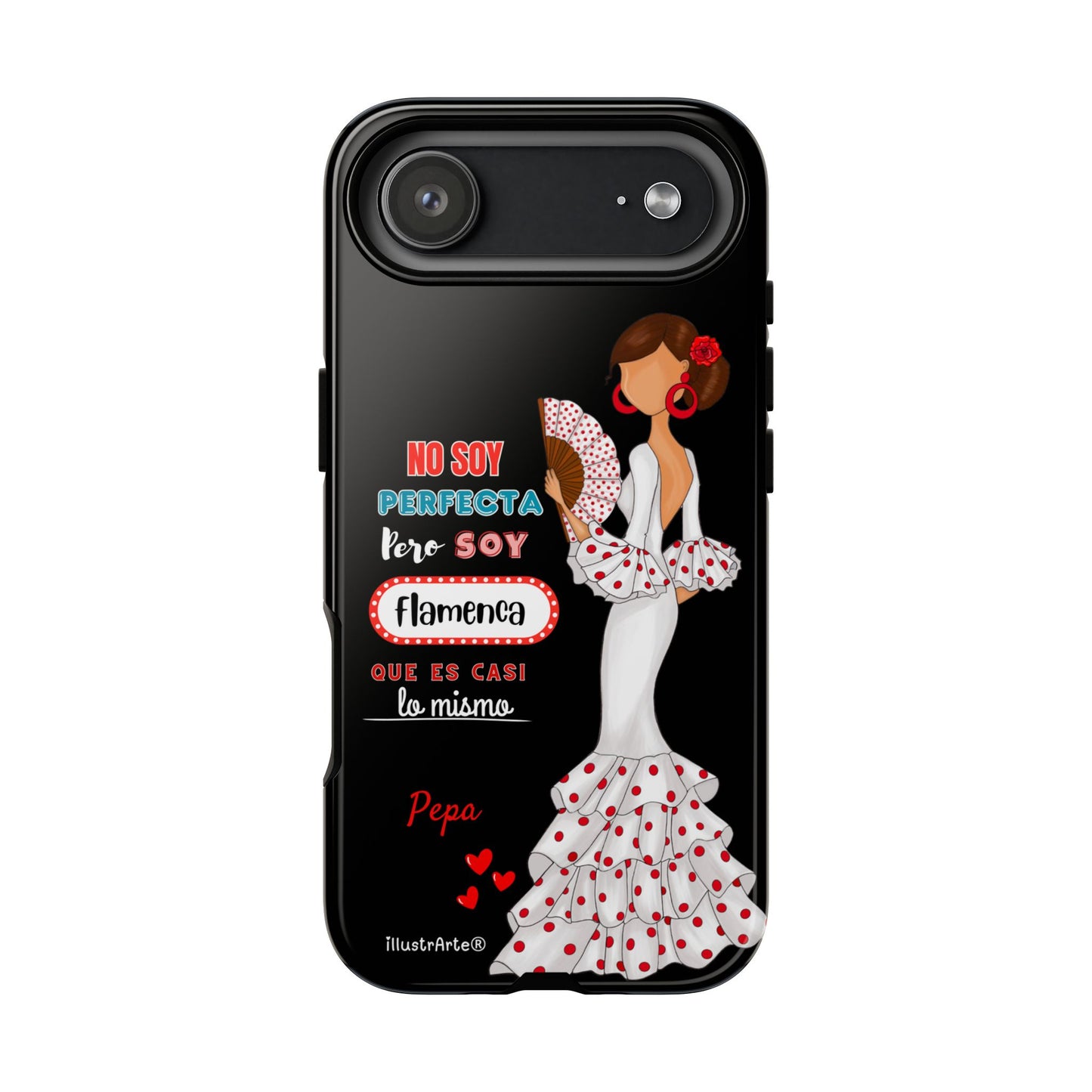 Funda de teléfono personalizable Pepa vestido blanco con frase – para iPhone, Samsung, Pixel