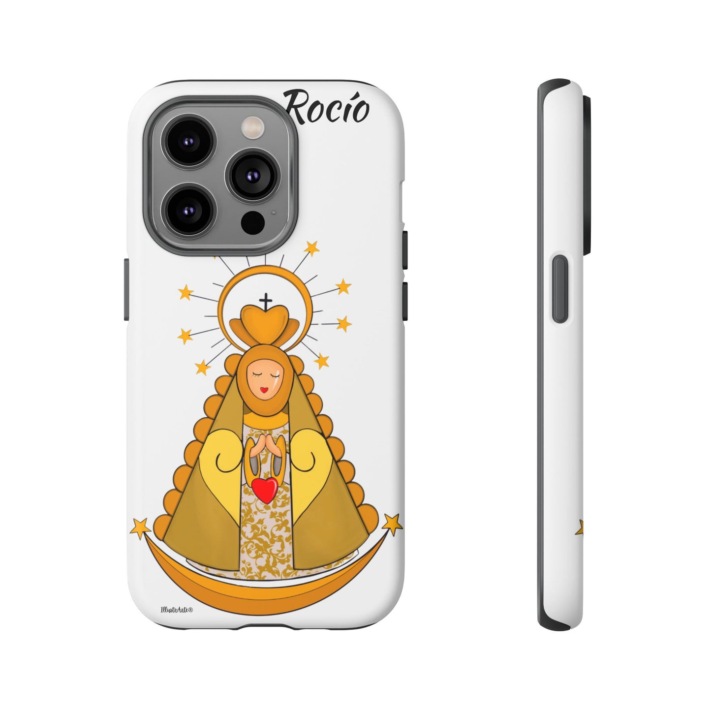 una funda de teléfono con una foto de la virgen maría