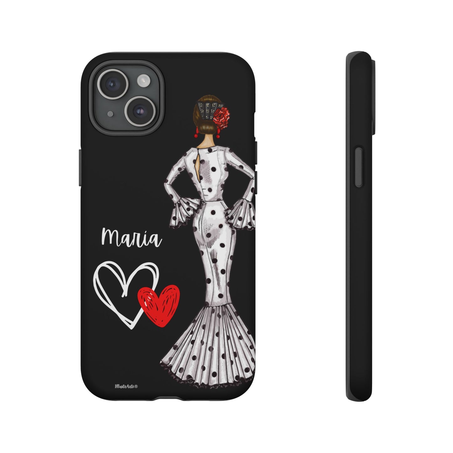 una funda de teléfono con una imagen de una mujer en un vestido