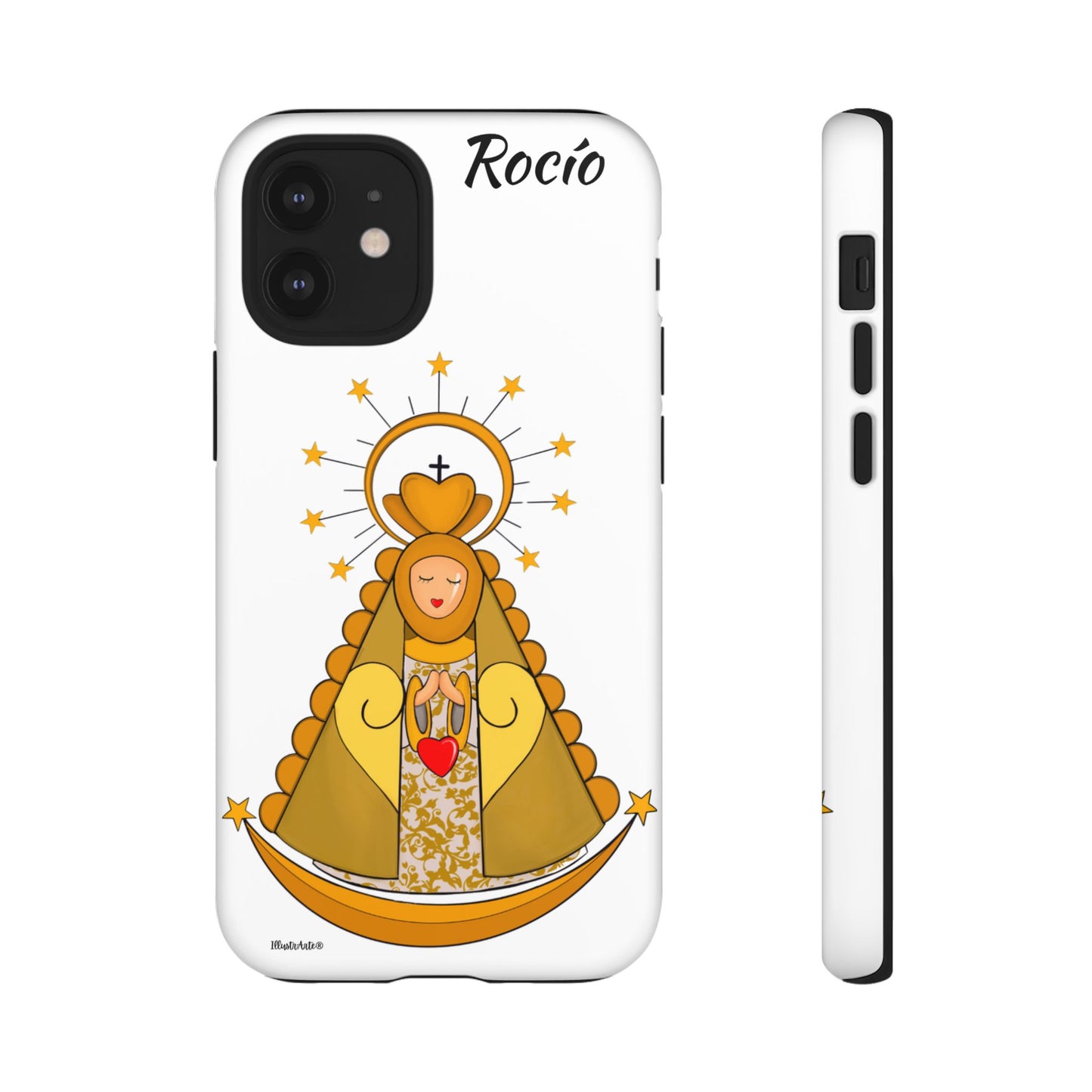 una funda de teléfono con una foto de la virgen maría