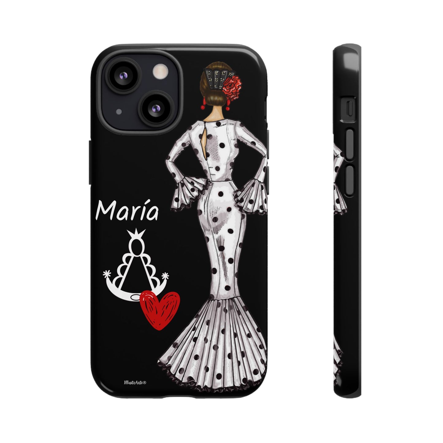 una funda de teléfono con una imagen de una mujer en un vestido