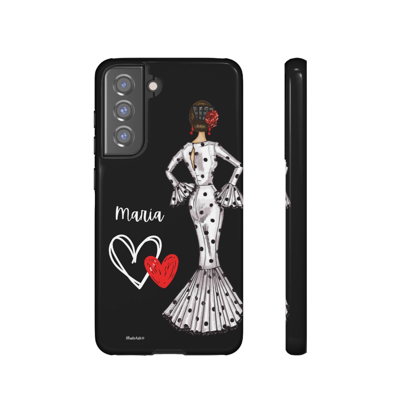 una funda de teléfono con una imagen de una mujer en un vestido