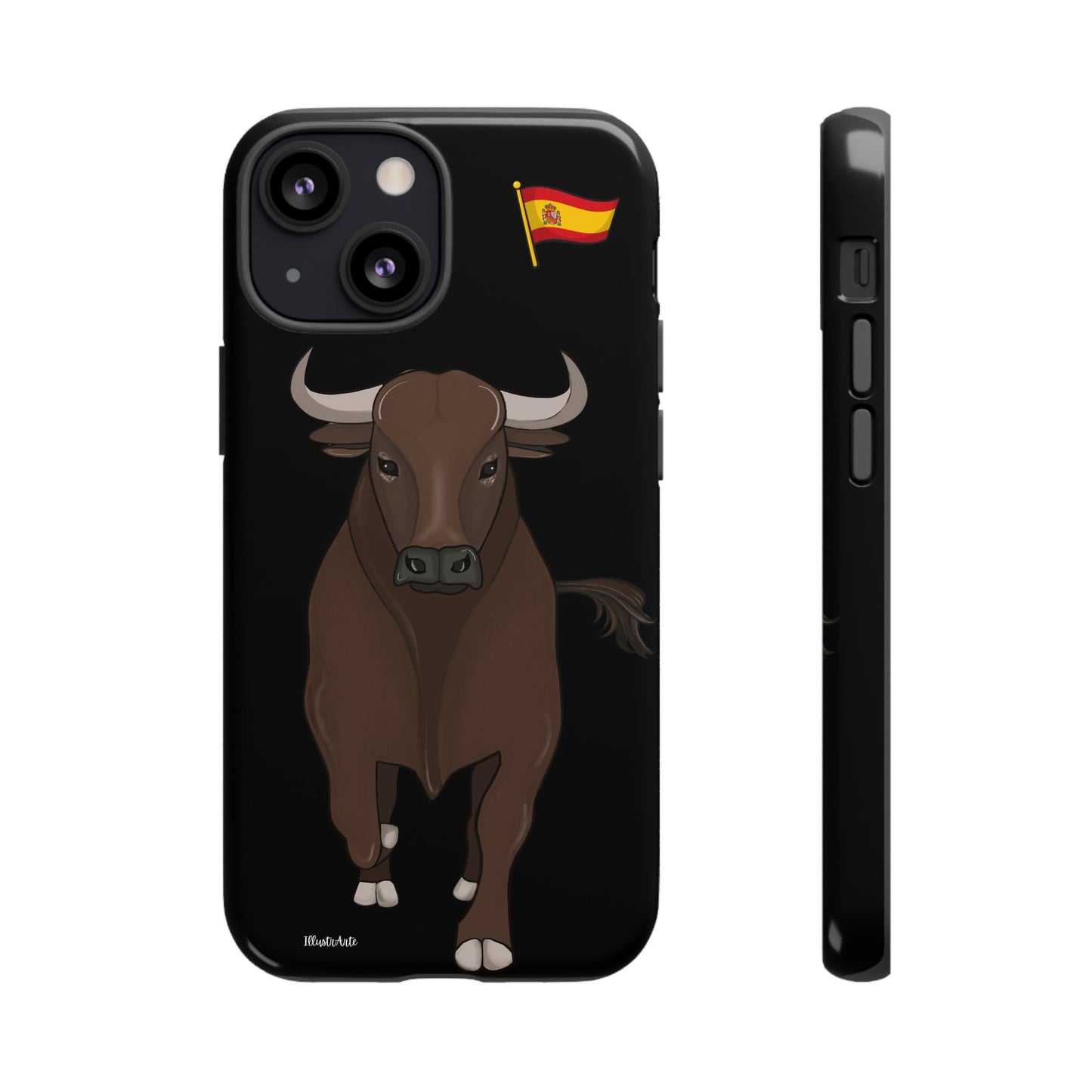 Funda de teléfono personalizable modelo toro Manuel en un ambiente elegante.