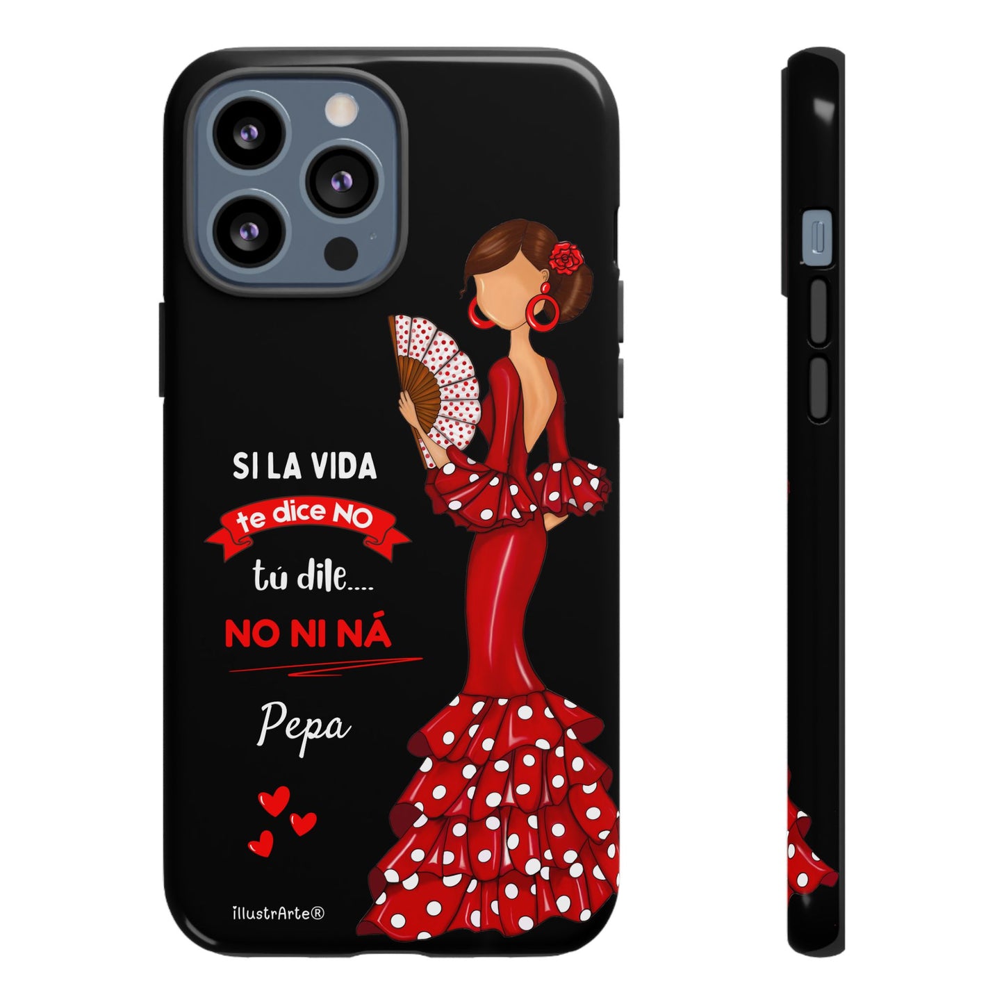 Funda de teléfono personalizable  - Modelo Pepa con frase Para iPhone, Samsung
