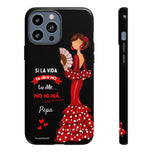 Personalised phone case flamenco dancer Pepa, with quote for iPhone 13 Pro Max, gloss finish – illustrArte