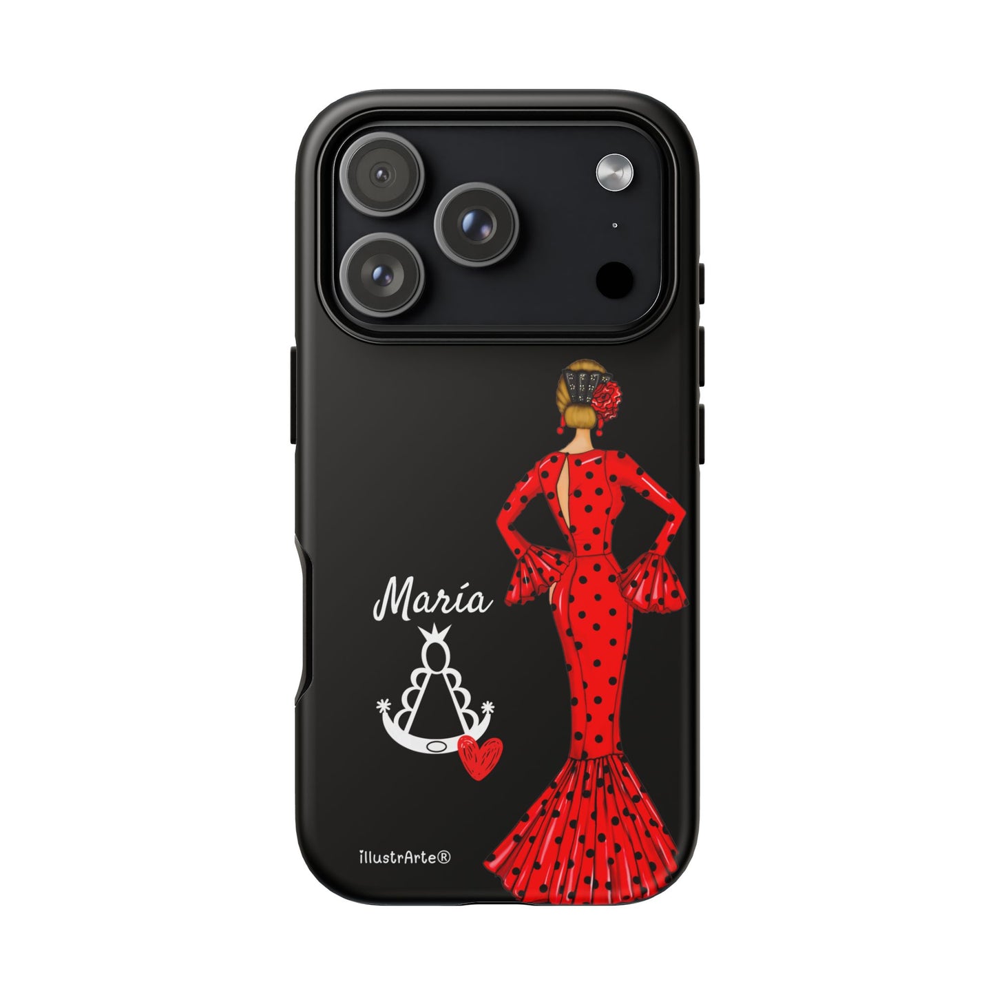 Funda de teléfono personalizable María rojo fondo negro Virgencita – para iPhone, Samsung, Pixel