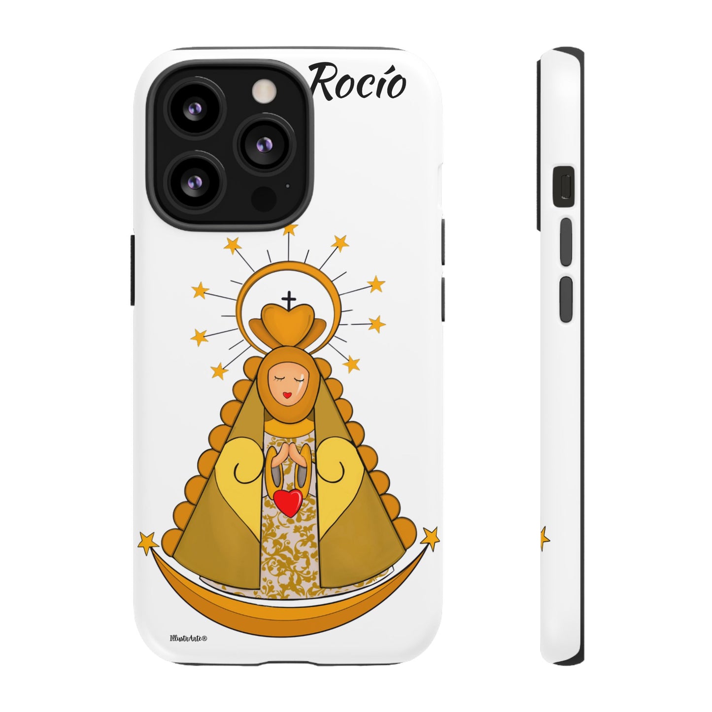 una funda de teléfono con una foto de la virgen maría