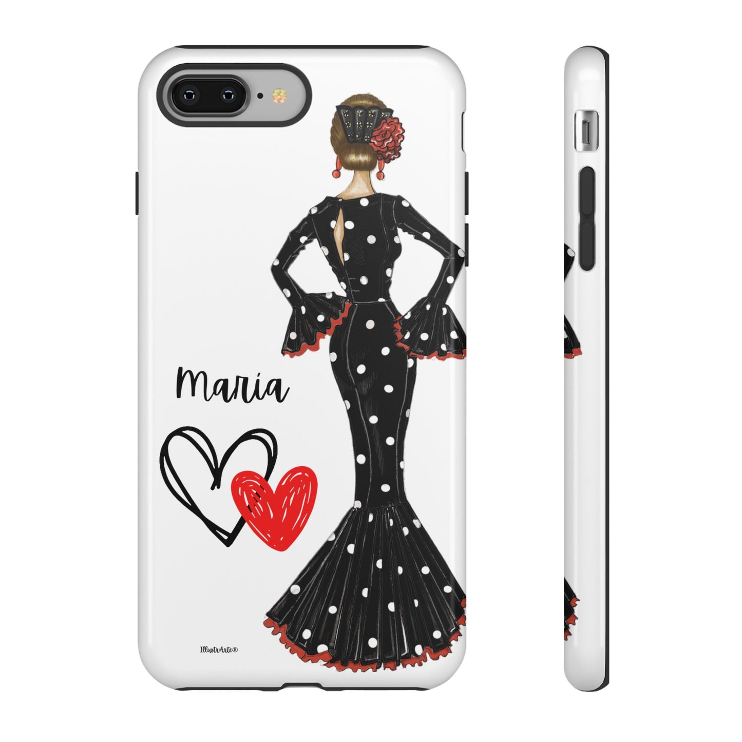 una funda para teléfono con una mujer en un vestido