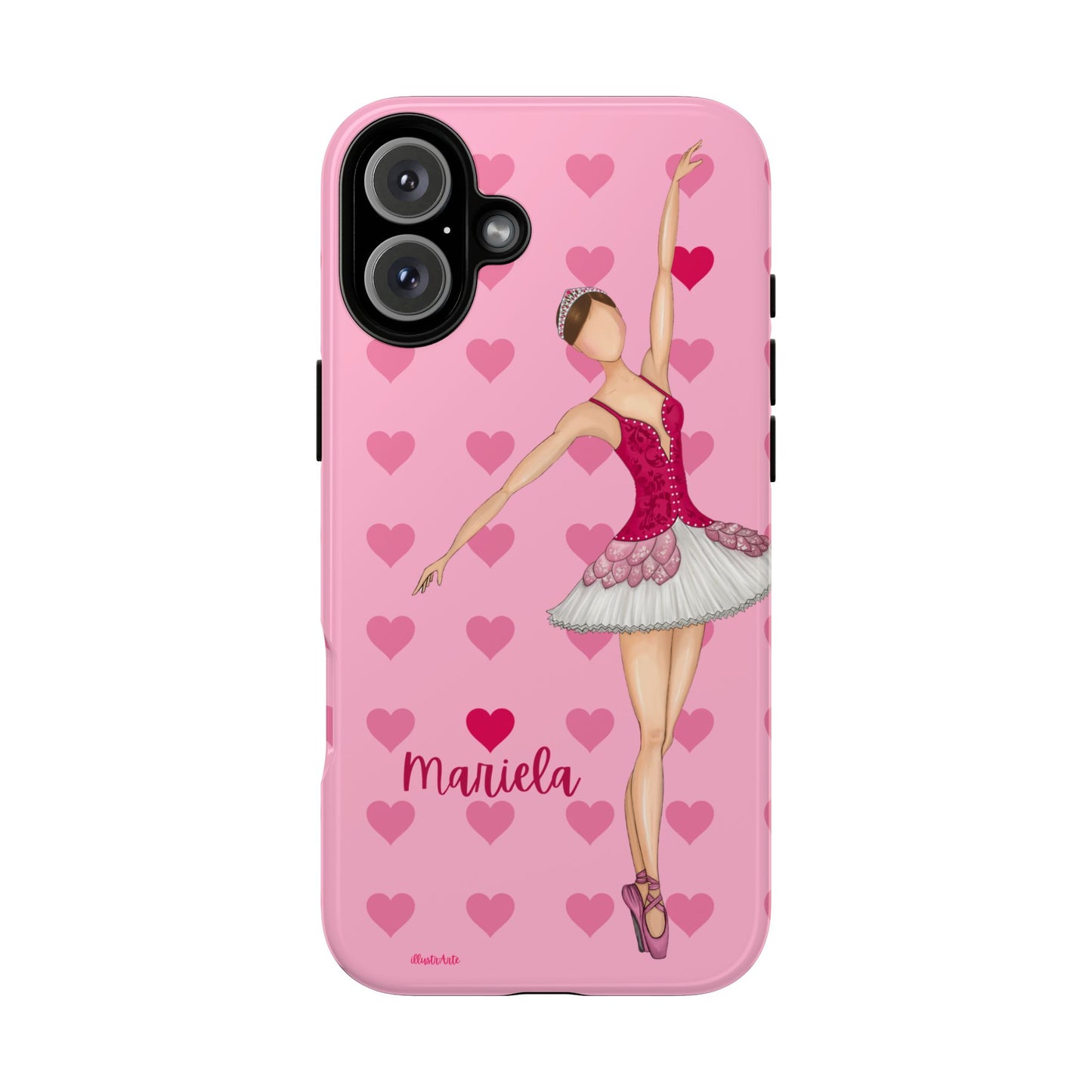 una funda de teléfono rosa con una bailarina en ella