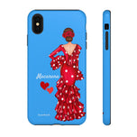 Personalised phone case flamenco dancer Macarena, blue background for iPhone XS MAX, gloss finish – illustrArte