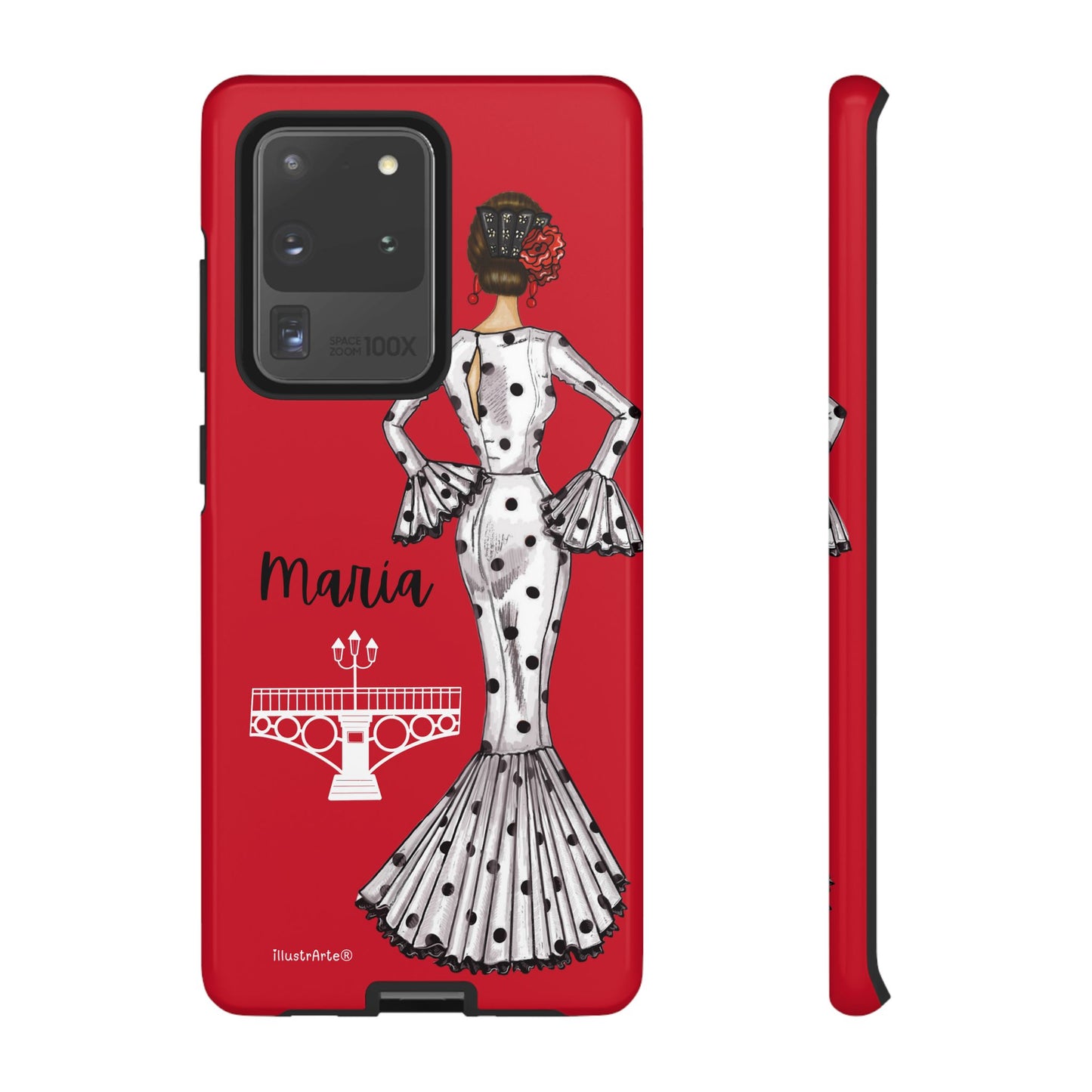 Funda personalizada con diseño de flamenca María, perfecta para quienes buscan un estilo único en su iPhone.