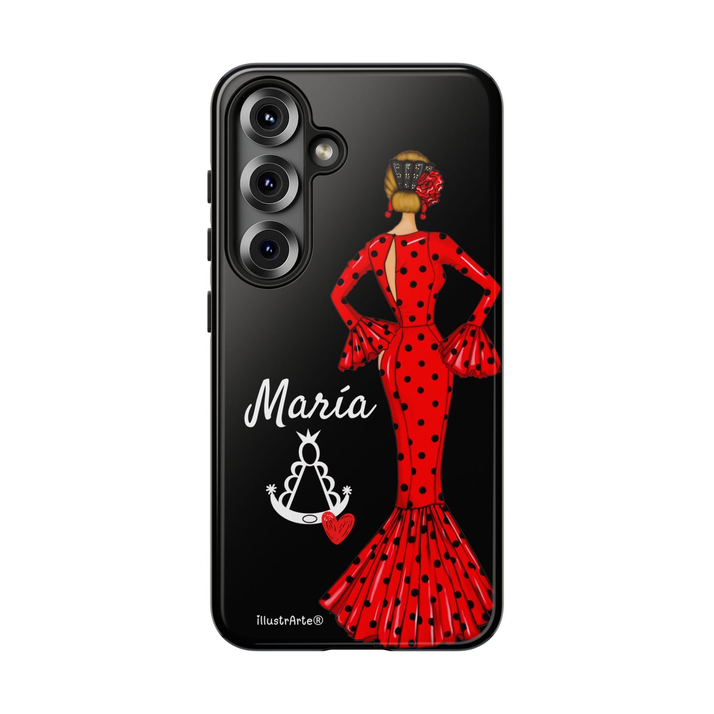 Funda de teléfono personalizable María rojo fondo negro Virgencita – para iPhone, Samsung, Pixel