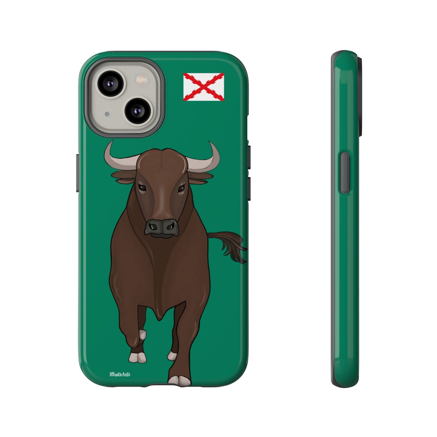 una funda de teléfono con una imagen de un toro en ella