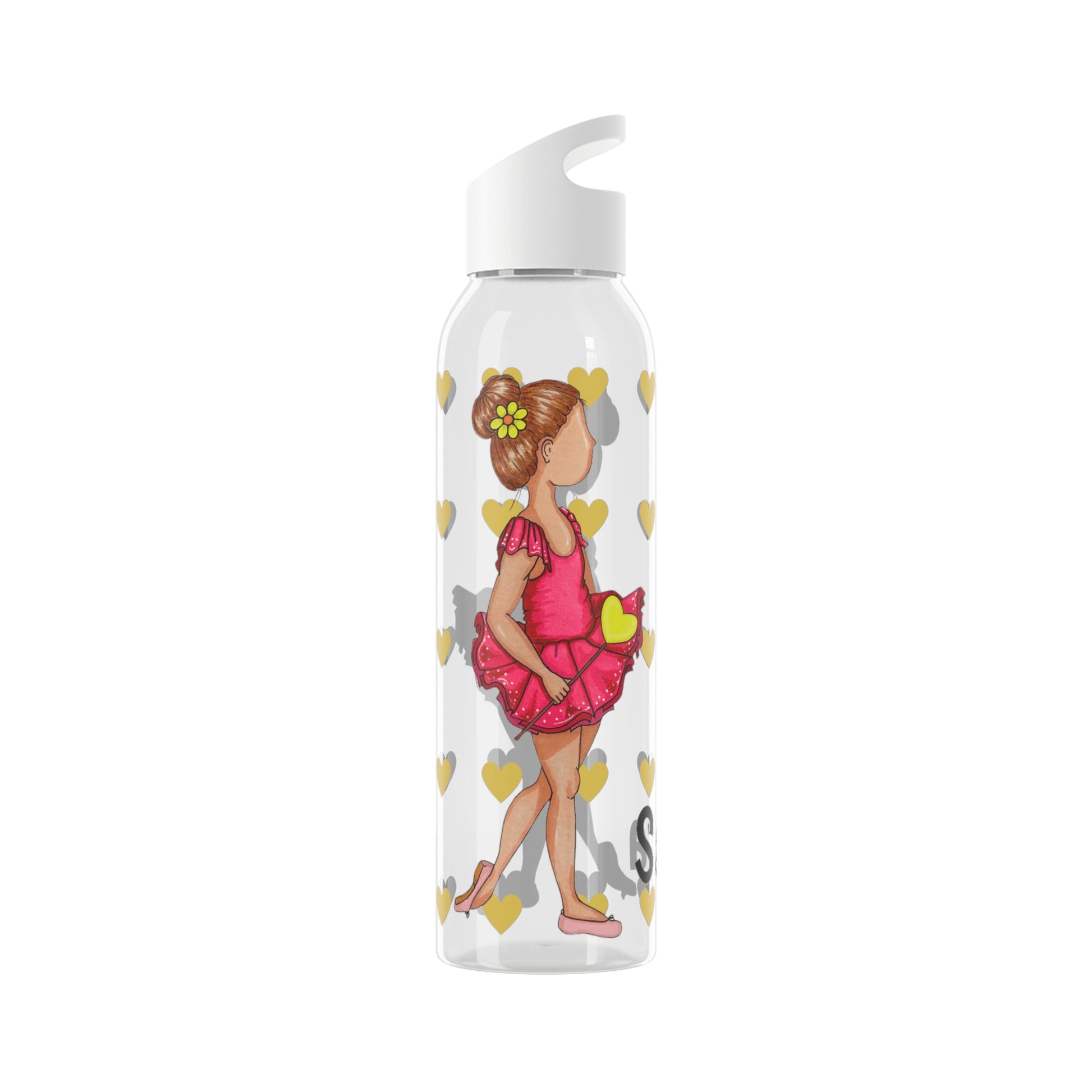 Ballerina Dancer girl 22 Oz/650ml Eastman Tritan™ Single wall bottle, pink dress with magic wand design. - IllustrArte