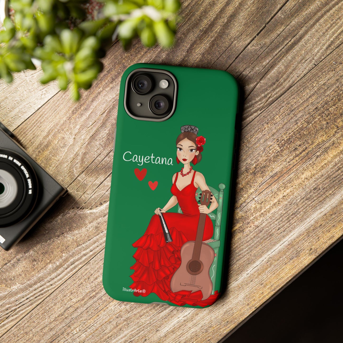 Cayetana personalized phone case with green background – for iPhone, Samsung, Pixel