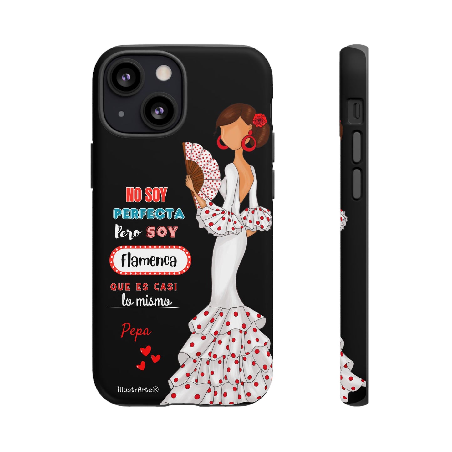 Funda de teléfono personalizable Pepa vestido blanco con frase – para iPhone, Samsung, Pixel