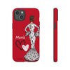 Funda de teléfono personalizable María blanco fondo rojo corazones – para iPhone, Samsung, Pixel