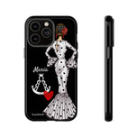 Personalised phone case flamenco dancer María Blanco, with the Virgen del Rocío for iPhone 14 Pro Max, gloss finish – illustrArte