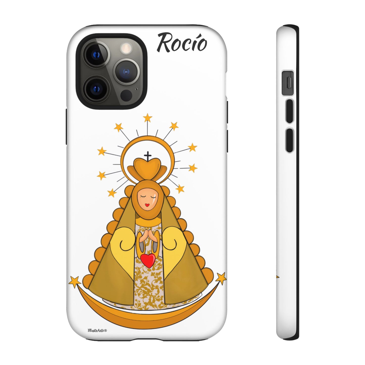 una funda de teléfono con una foto de la virgen maría