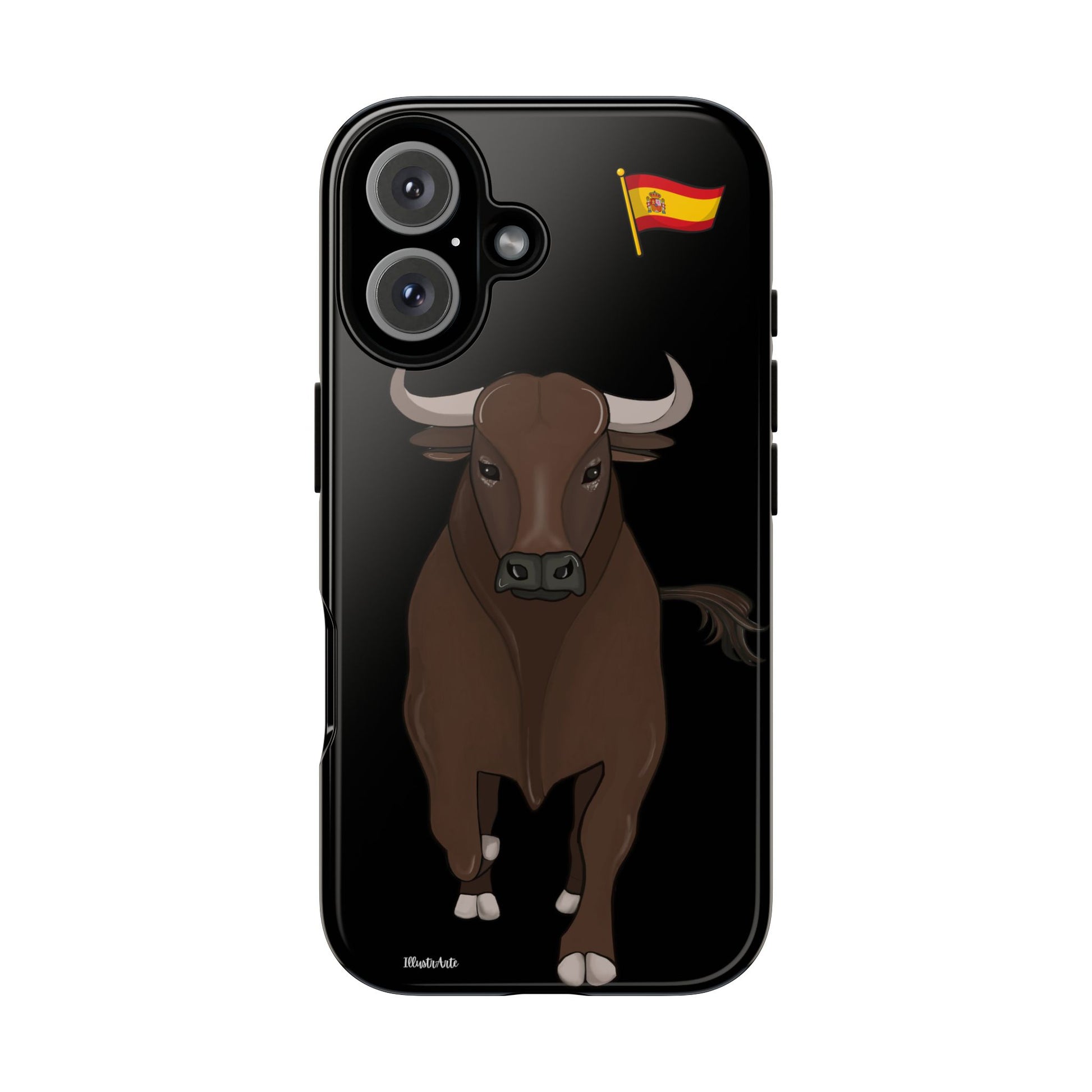 una funda de teléfono con un toro en ella