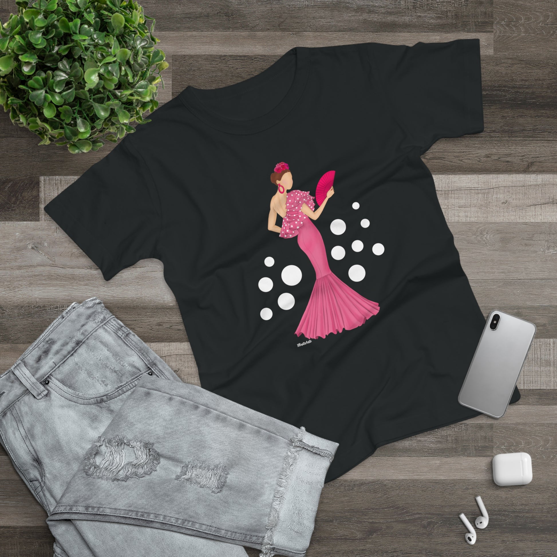 a t - shirt with a woman in a pink dress