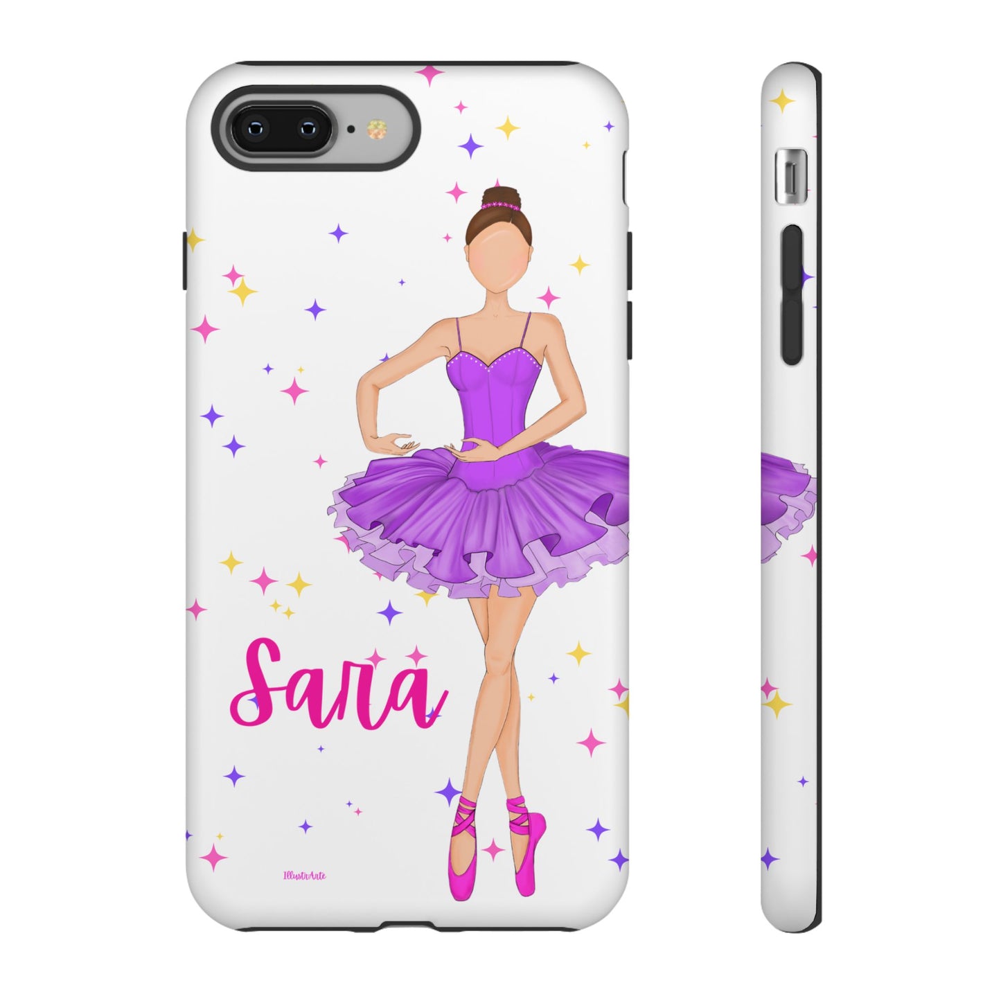 una funda de teléfono con una bailarina en púrpura