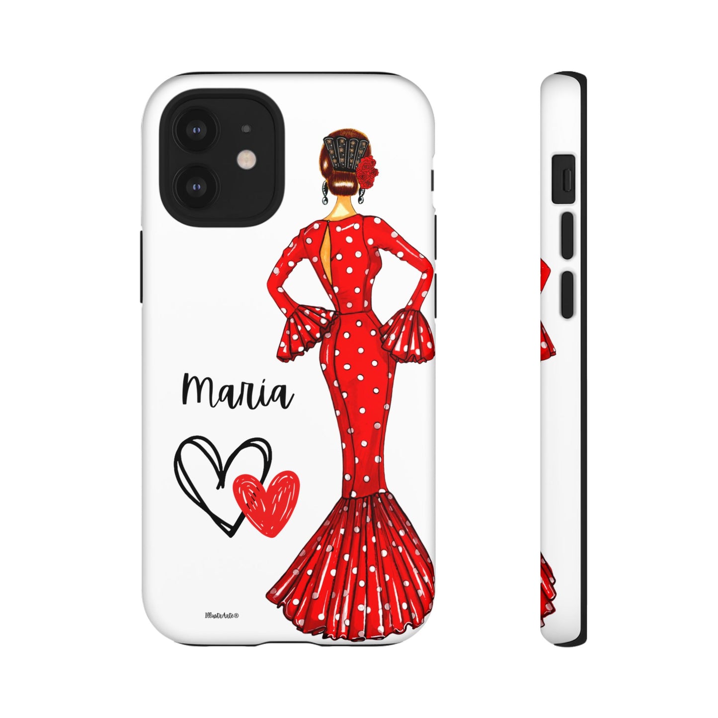 una funda de teléfono con una foto de una mujer en un vestido rojo