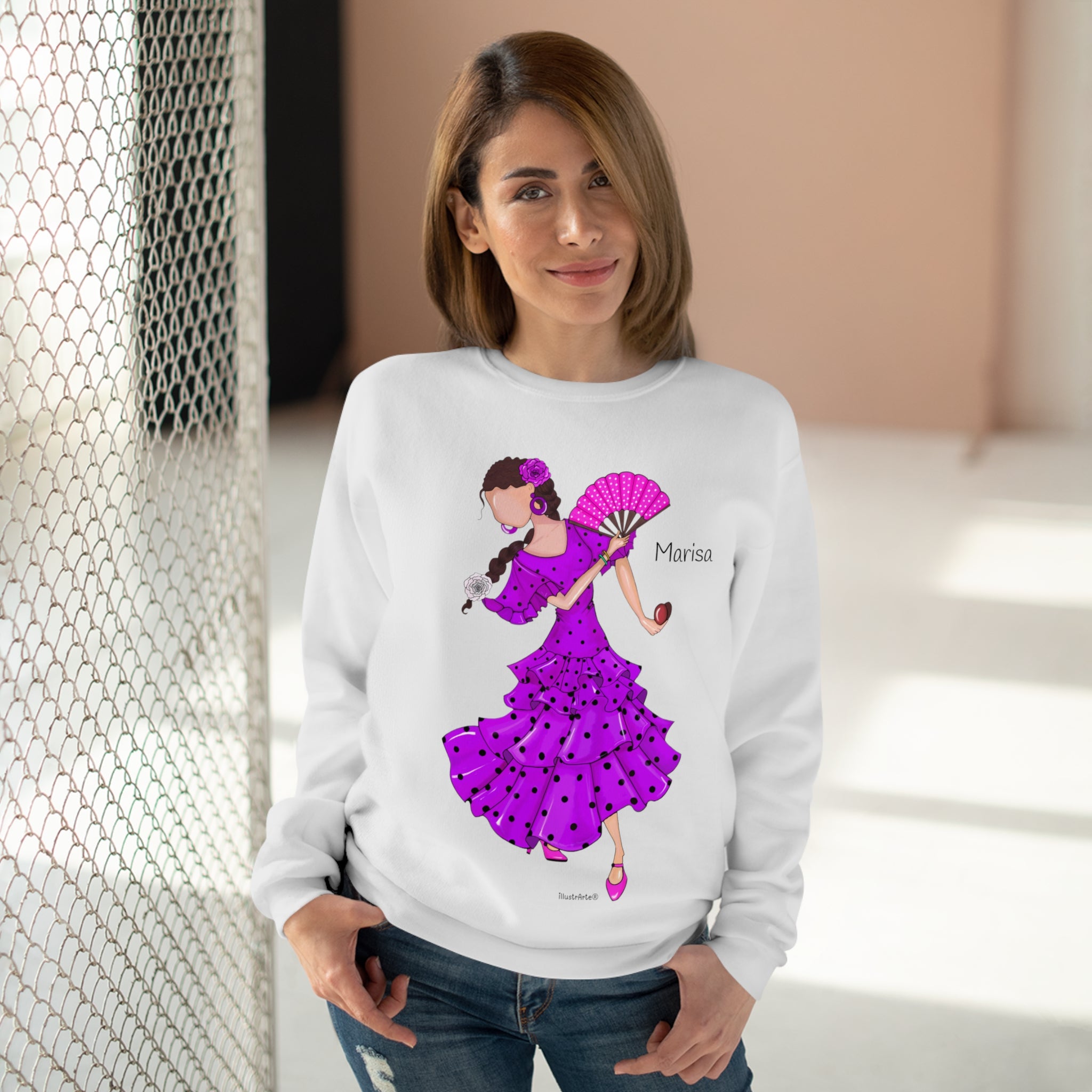 Vista detallada de la Sudadera Personalizable Flamenca Marisa, perfecta para personalizar con tu nombre o frase.