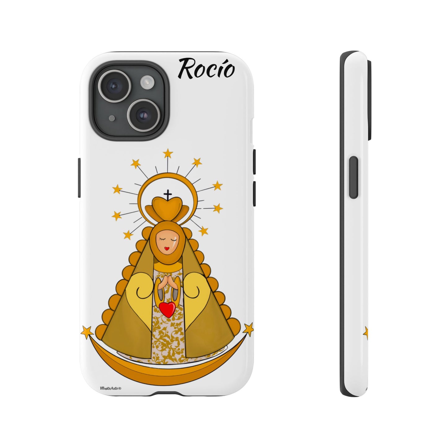 una funda de teléfono con una foto de la virgen maría