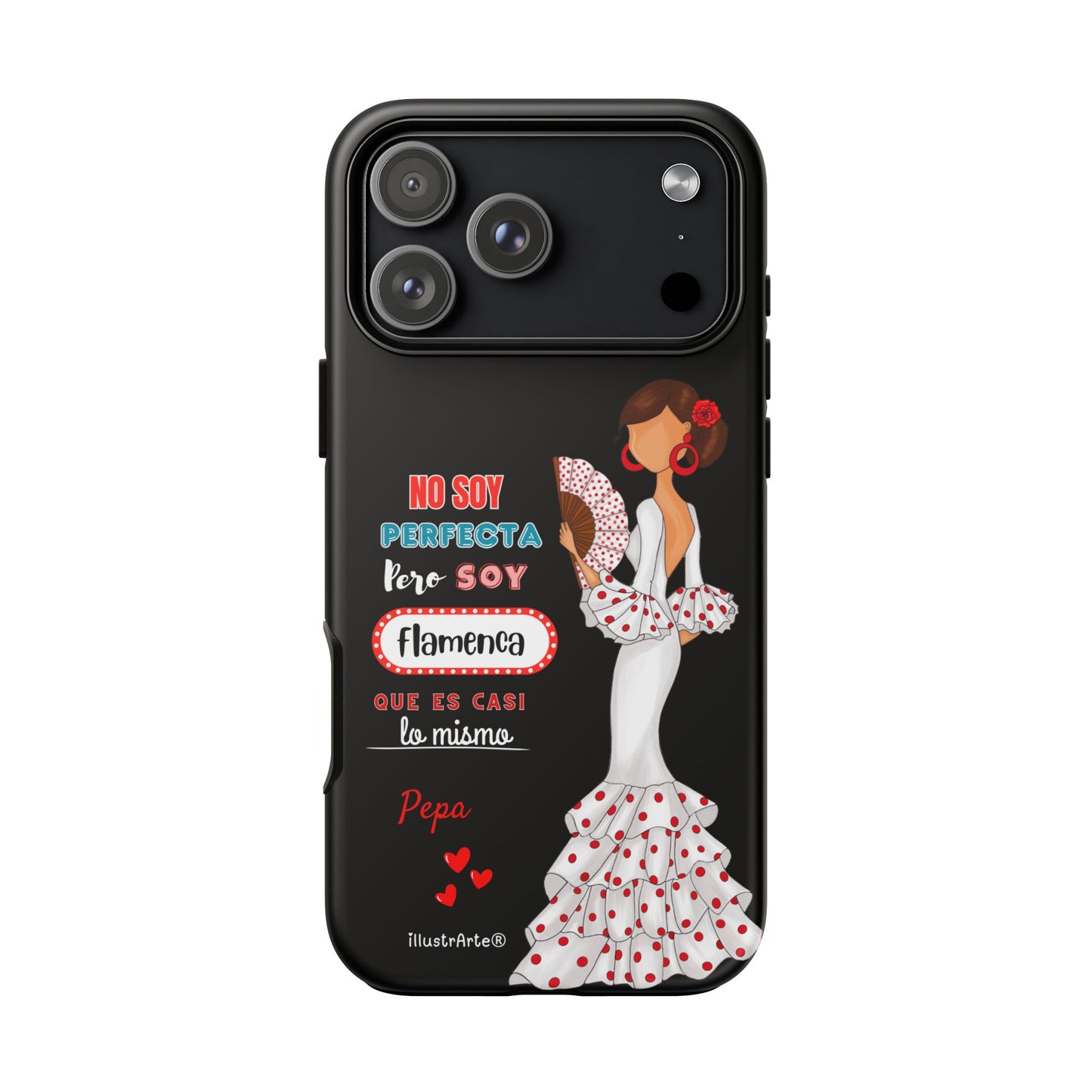 Funda de teléfono personalizable Pepa vestido blanco con frase – para iPhone, Samsung, Pixel