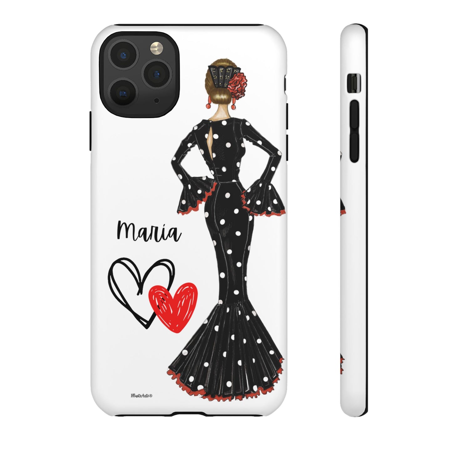 una funda para teléfono con una mujer en un vestido