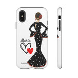 Personalised phone case flamenco dancer María, black dress for iPhone X, gloss finish – illustrArte
